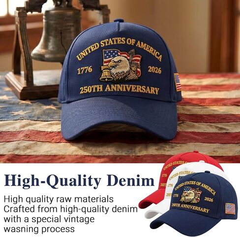 250th Anniversary USA Hat - Eagle Embroidery Patriotic Baseball Cap, Adjustable Hat Retro Embroidered Baseball Cap in Kuwait