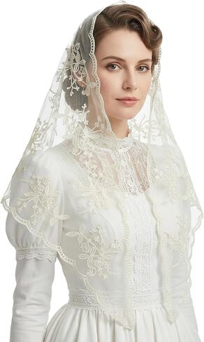 Lystaii مثلث الدانتيل Mantilla الحجاب الكاثوليكية كاتدرائية غطاء الرأس وشاح اللاتينية قداس الحجاب خمر لعرائس الزفاف الكنيسة in Kuwait