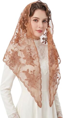 Lystaii مثلث الدانتيل Mantilla الحجاب الكاثوليكية كاتدرائية غطاء الرأس وشاح اللاتينية قداس الحجاب خمر لعرائس الزفاف الكنيسة in Kuwait