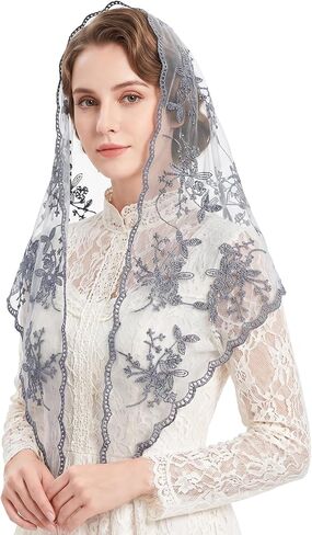 Lystaii مثلث الدانتيل Mantilla الحجاب الكاثوليكية كاتدرائية غطاء الرأس وشاح اللاتينية قداس الحجاب خمر لعرائس الزفاف الكنيسة in Kuwait