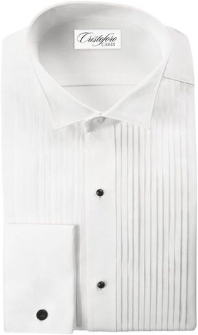 Cardi Men's 100% Cotton Wing Collar Tuxedo Shirt, 1/4 inch Pleat, 17.5 36/37 White in Saudi Arabia
