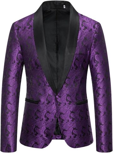 Men's Floral Paisley Tuxedo Blazer Shawl Lapel Business Suit Jacket Dinner Party Prom Wedding Sport Coat Purple X-Large in Saudi Arabia