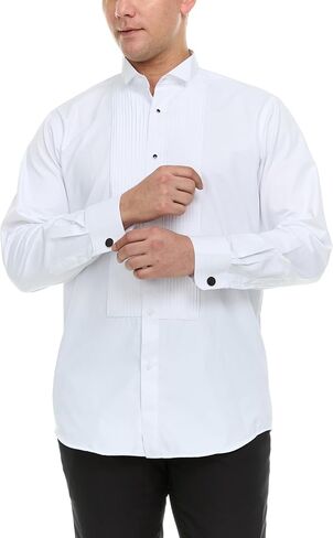 قميص آدم بيكر الرجالي ذو 4 اتجاهات قابل للتمدد ذو قصة ضيقة وياقة جناح وأزرار أكمام وربطة عنق متضمنة in Kuwait