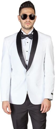 Slim Fit 1 Button Shawl Lapel White Tuxedo with Black Pants by AZAR 4030-1 in Kuwait