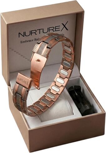 Therapeutic Pure Copper Magnetic Bracelet for Men, Ultra Powerful Gauss Adjustable Magnet Therapy Bracelet with Fold Over Clasp, Includes Sizing Tool, Extra Link Pins, Cleaning Cloth, Best Gift for Men in Saudi Arabia