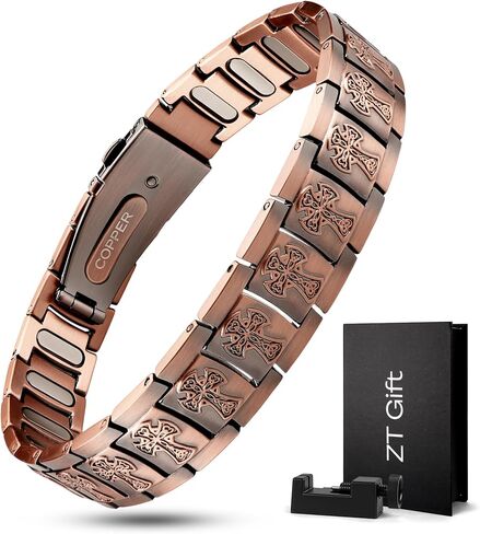Trinckle Copper Bracelet for Men, Magnetic Copper Bracelets with 5X Strength 5000 Gauss Magnets, Celtic Cross 99.9% Pure Cooper Jewelry with Magnet as Father Day Gift Pulsera De Cobre with Sizing Tool in Kuwait