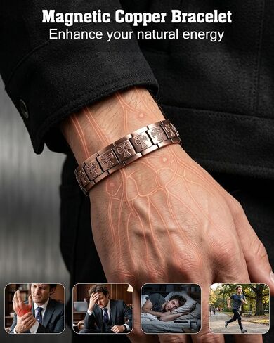 Trinckle Copper Bracelet for Men, Magnetic Copper Bracelets with 5X Strength 5000 Gauss Magnets, Celtic Cross 99.9% Pure Cooper Jewelry with Magnet as Father Day Gift Pulsera De Cobre with Sizing Tool in Kuwait