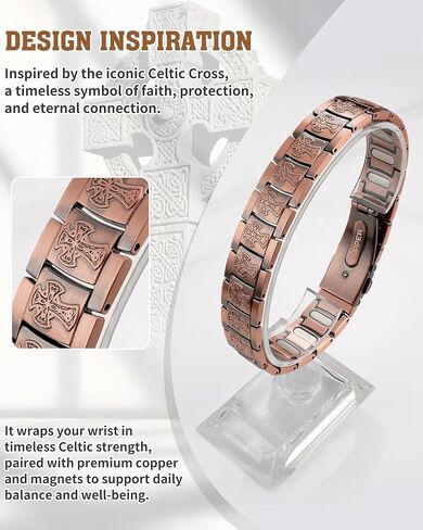 Trinckle Copper Bracelet for Men, Magnetic Copper Bracelets with 5X Strength 5000 Gauss Magnets, Celtic Cross 99.9% Pure Cooper Jewelry with Magnet as Father Day Gift Pulsera De Cobre with Sizing Tool in Kuwait