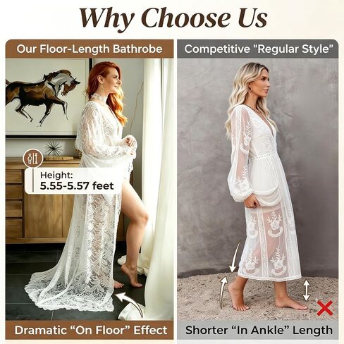 Hosrnovo 70.5" Extra Ivory White Long Floor Length Bridal Lace Robe, Sweeping Dramatic Wedding Morning Getting Ready Robe for Bride No Ankle Gap Guarantee in Kuwait