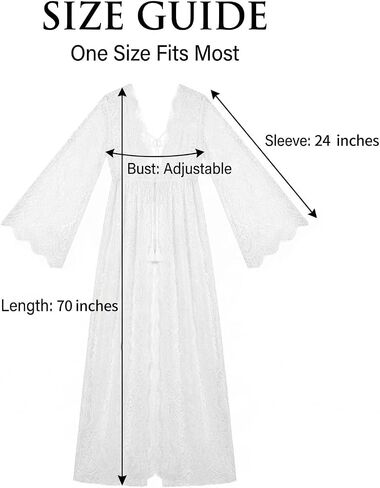 Hosrnovo 70.5" Extra Ivory White Long Floor Length Bridal Lace Robe, Sweeping Dramatic Wedding Morning Getting Ready Robe for Bride No Ankle Gap Guarantee in Kuwait