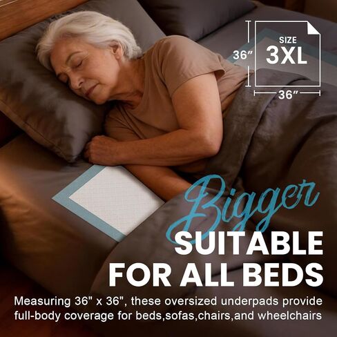 MILDPLUS Heavy Duty Underpad 36''x36'' 50 Count 125 Grams Extra Large Chucks Pads 3XL Disposable Bed Pads, Super Absorbent Incontinence Pads for Adults, Kids, Pee Pads (Blue) in Saudi Arabia