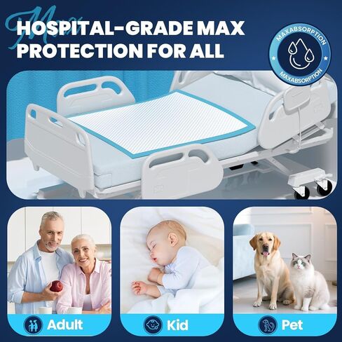 MILDPLUS Heavy Duty Underpad 36''x36'' 50 Count 125 Grams Extra Large Chucks Pads 3XL Disposable Bed Pads, Super Absorbent Incontinence Pads for Adults, Kids, Pee Pads (Blue) in Saudi Arabia