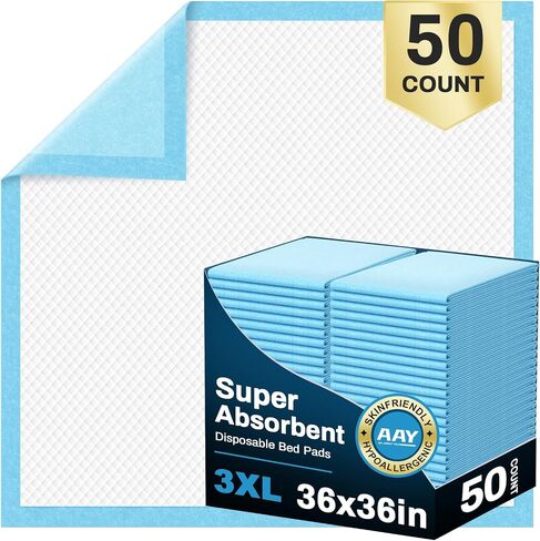 AAY Disposable Bed Pads 36" x 36" (50 Count) , Extra Large Heavy Duty Incontinence Underpads, Super Absorbent 3XL Chucks Pee Pads for Adults, Kids, Pets, Puppy Training in Saudi Arabia