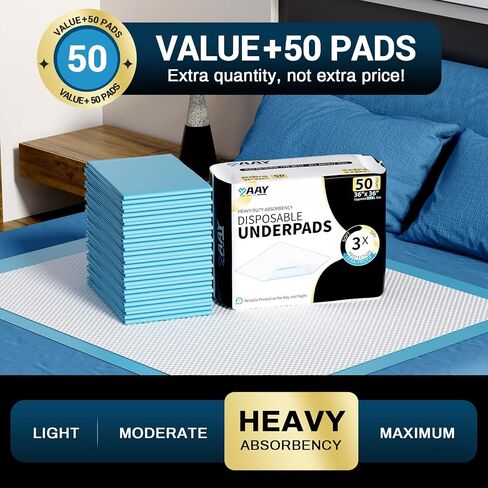 AAY Disposable Bed Pads 36" x 36" (50 Count) , Extra Large Heavy Duty Incontinence Underpads, Super Absorbent 3XL Chucks Pee Pads for Adults, Kids, Pets, Puppy Training in Saudi Arabia