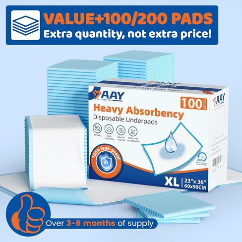 100 Count Disposable Beds Pads 23"x36",Premium Adults Incontinence Chucks Underpads,Super Absorbent Waterproof Pee Pads,Extra Large Puppy Training Pad,Baby Changing Pad in Saudi Arabia