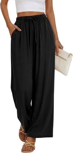 Magritta Women Cotton Summer Palazzo Pants Flowy Wide Leg Beach Trousers with Pockets Fashion Clothing in Saudi Arabia