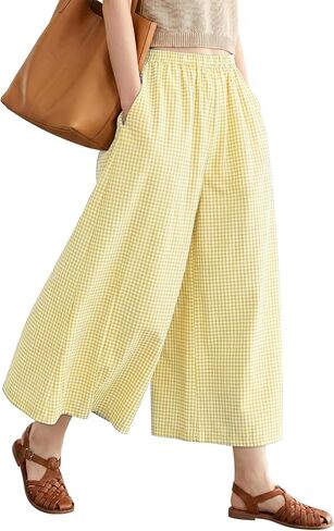 StunShow Capri Pants for Women Wide Leg Pants Elastic Waist Gaucho Culottes Summer Flowy Palazzo Pant with Pockets in Saudi Arabia