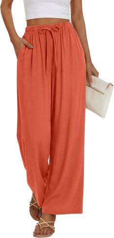 Magritta Women Cotton Summer Palazzo Pants Flowy Wide Leg Beach Trousers with Pockets Fashion Clothing in Saudi Arabia