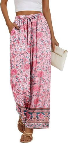 Magritta Women Cotton Summer Palazzo Pants Flowy Wide Leg Beach Trousers with Pockets Fashion Clothing in Saudi Arabia