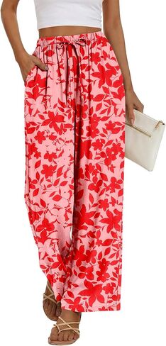 Magritta Women Cotton Summer Palazzo Pants Flowy Wide Leg Beach Trousers with Pockets Fashion Clothing in Saudi Arabia