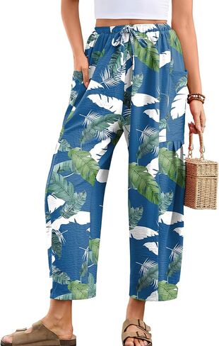 Heymoments Women‘s Wide Leg Pants High Waisted Casual Vacation Beach Palazzo Harem Trousers with Pockets S-2XL in Kuwait