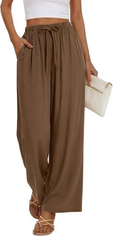 Magritta Women Cotton Summer Palazzo Pants Flowy Wide Leg Beach Trousers with Pockets Fashion Clothing in Saudi Arabia