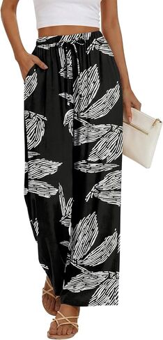 Magritta Women Cotton Summer Palazzo Pants Flowy Wide Leg Beach Trousers with Pockets Fashion Clothing in Saudi Arabia