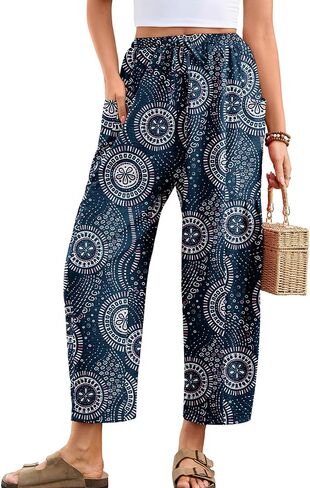 Heymoments Women‘s Wide Leg Pants High Waisted Casual Vacation Beach Palazzo Harem Trousers with Pockets S-2XL in Kuwait