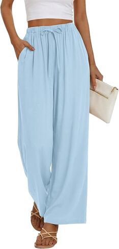 Magritta Women Cotton Summer Palazzo Pants Flowy Wide Leg Beach Trousers with Pockets Fashion Clothing in Saudi Arabia