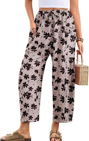 Heymoments Women‘s Wide Leg Pants High Waisted Casual Vacation Beach Palazzo Harem Trousers with Pockets S-2XL in Kuwait