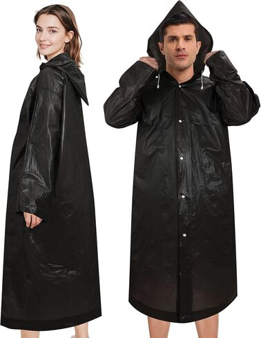 Rain Ponchos for Adults Reusable (2 Pack), Waterproof EVA Raincoats with Hood & Drawstring for Women & Men, Black in Saudi Arabia