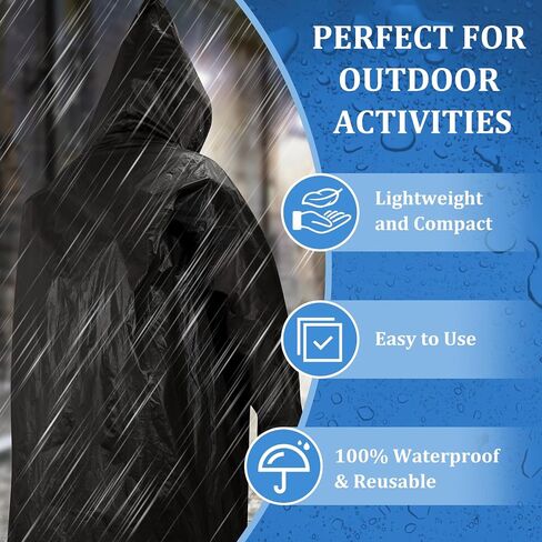 Rain Ponchos for Adults Reusable (2 Pack), Waterproof EVA Raincoats with Hood & Drawstring for Women & Men, Black in Saudi Arabia