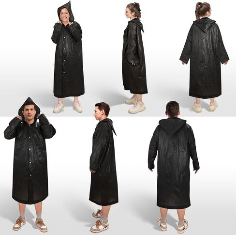 Rain Ponchos for Adults Reusable (2 Pack), Waterproof EVA Raincoats with Hood & Drawstring for Women & Men, Black in Saudi Arabia