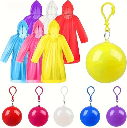Random color Portable Disposable Rain Poncho in Ball,Compact Emergency Raincoat with Hood for Travel and Outdoor Activities Raincoats in Kuwait