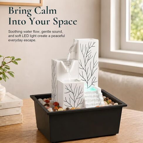Tabletop Water Fountain, Soothing Stress Relief White Noise Waterfall Fountain, Relaxing Water Feature Indoor, Whisper-Quiet Leak-Proof Pump, Ideal for Home Office, Zen Meditation Room & Gifting in Saudi Arabia