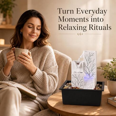 Tabletop Water Fountain, Soothing Stress Relief White Noise Waterfall Fountain, Relaxing Water Feature Indoor, Whisper-Quiet Leak-Proof Pump, Ideal for Home Office, Zen Meditation Room & Gifting in Saudi Arabia