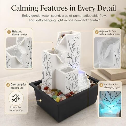 Tabletop Water Fountain, Soothing Stress Relief White Noise Waterfall Fountain, Relaxing Water Feature Indoor, Whisper-Quiet Leak-Proof Pump, Ideal for Home Office, Zen Meditation Room & Gifting in Saudi Arabia