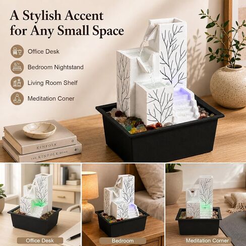 Tabletop Water Fountain, Soothing Stress Relief White Noise Waterfall Fountain, Relaxing Water Feature Indoor, Whisper-Quiet Leak-Proof Pump, Ideal for Home Office, Zen Meditation Room & Gifting in Saudi Arabia