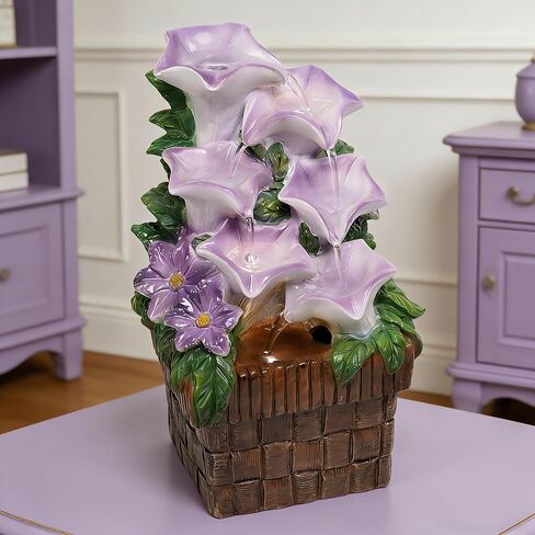 Tabletop Water Fountain Purple Water Fountains Indoor Morning Glory Themed Lavender Desk Fountain with Light for Home Heavenly Blue Zen Water Fountain for Room Relaxation Meditation(Lavender) in Saudi Arabia
