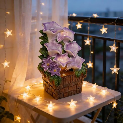 Tabletop Water Fountain Purple Water Fountains Indoor Morning Glory Themed Lavender Desk Fountain with Light for Home Heavenly Blue Zen Water Fountain for Room Relaxation Meditation(Lavender) in Saudi Arabia