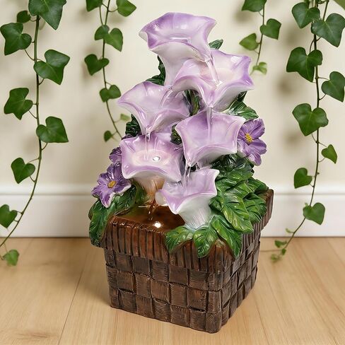 Tabletop Water Fountain Purple Water Fountains Indoor Morning Glory Themed Lavender Desk Fountain with Light for Home Heavenly Blue Zen Water Fountain for Room Relaxation Meditation(Lavender) in Saudi Arabia