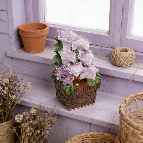 Tabletop Water Fountain Purple Water Fountains Indoor Morning Glory Themed Lavender Desk Fountain with Light for Home Heavenly Blue Zen Water Fountain for Room Relaxation Meditation(Lavender) in Saudi Arabia