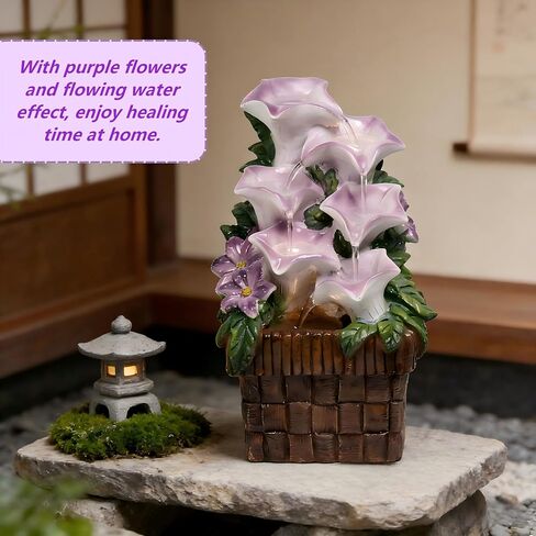 Tabletop Water Fountain Purple Water Fountains Indoor Morning Glory Themed Lavender Desk Fountain with Light for Home Heavenly Blue Zen Water Fountain for Room Relaxation Meditation(Lavender) in Saudi Arabia