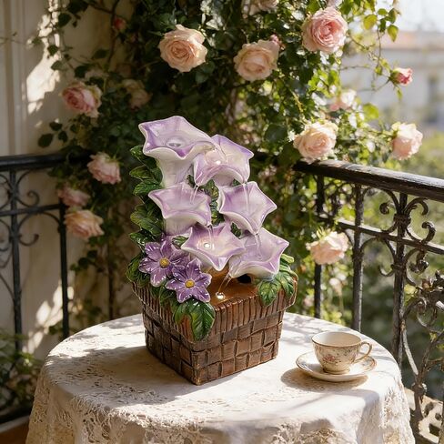 Tabletop Water Fountain Purple Water Fountains Indoor Morning Glory Themed Lavender Desk Fountain with Light for Home Heavenly Blue Zen Water Fountain for Room Relaxation Meditation(Lavender) in Saudi Arabia