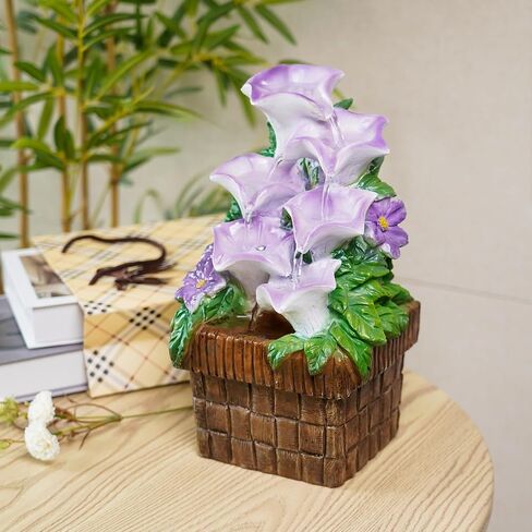 Tabletop Water Fountain Purple Water Fountains Indoor Morning Glory Themed Lavender Desk Fountain with Light for Home Heavenly Blue Zen Water Fountain for Room Relaxation Meditation(Lavender) in Saudi Arabia