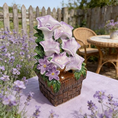 Tabletop Water Fountain Purple Water Fountains Indoor Morning Glory Themed Lavender Desk Fountain with Light for Home Heavenly Blue Zen Water Fountain for Room Relaxation Meditation(Lavender) in Saudi Arabia