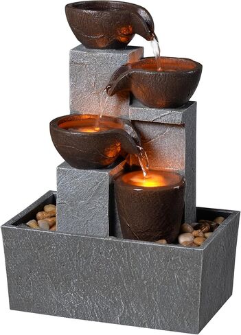 13 Inch Tabletop Water Fountain Indoor, Desktop Waterfall Fountain with LED Lights, Indoor Fountain Zen Decor for Home Office Bedroom Meditation Relaxation Desk Decor, Gift for Women and Mom in Saudi Arabia