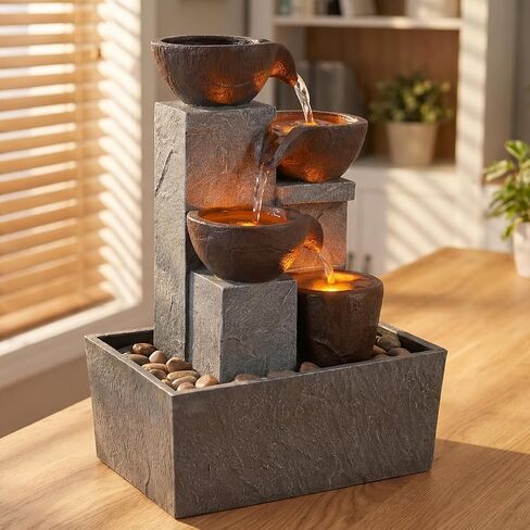13 Inch Tabletop Water Fountain Indoor, Desktop Waterfall Fountain with LED Lights, Indoor Fountain Zen Decor for Home Office Bedroom Meditation Relaxation Desk Decor, Gift for Women and Mom in Saudi Arabia