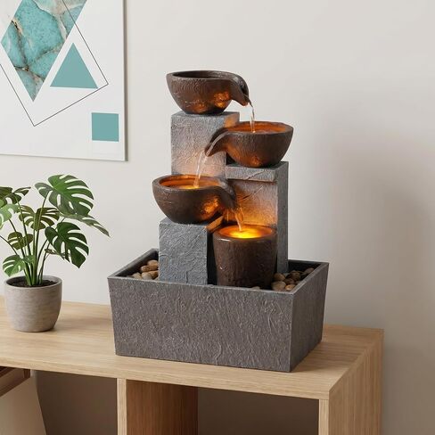 13 Inch Tabletop Water Fountain Indoor, Desktop Waterfall Fountain with LED Lights, Indoor Fountain Zen Decor for Home Office Bedroom Meditation Relaxation Desk Decor, Gift for Women and Mom in Saudi Arabia