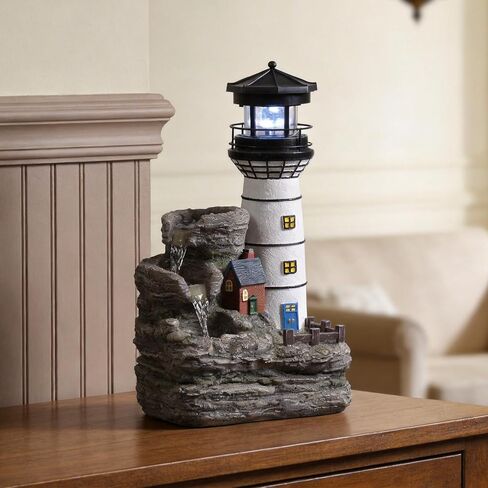 Tolevoit Indoor Tabletop Water Fountain, Mediterranean Coastal Lighthouse Waterfall with Blue LED Light, Relaxing Zen Desk Fountain for Office & Bedroom, Nautical Home Decor Stress Relief Gift in Saudi Arabia